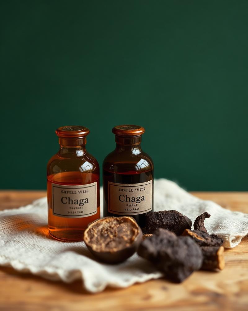 Chaga Gold extract, editorial product photograph